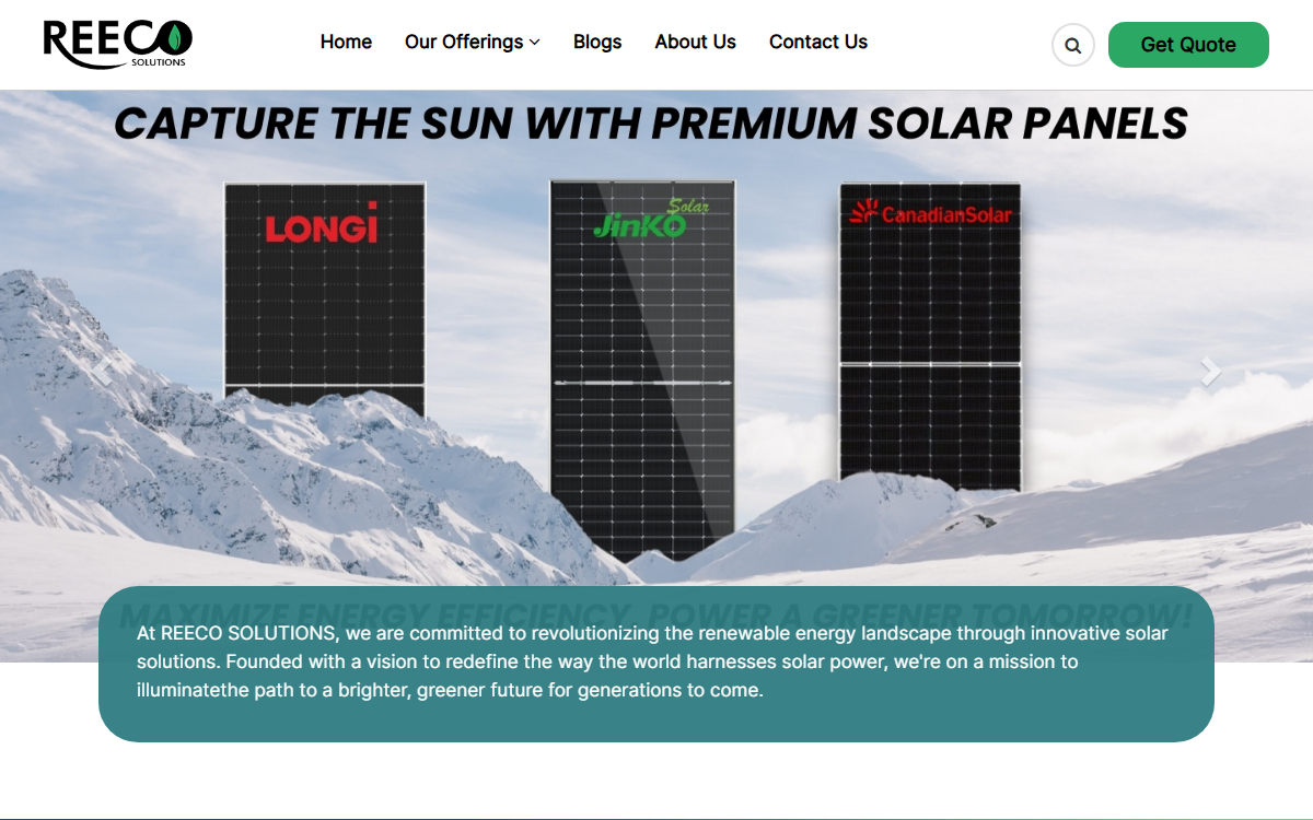Reeco Solutions — solar energy company website by SaazanTech