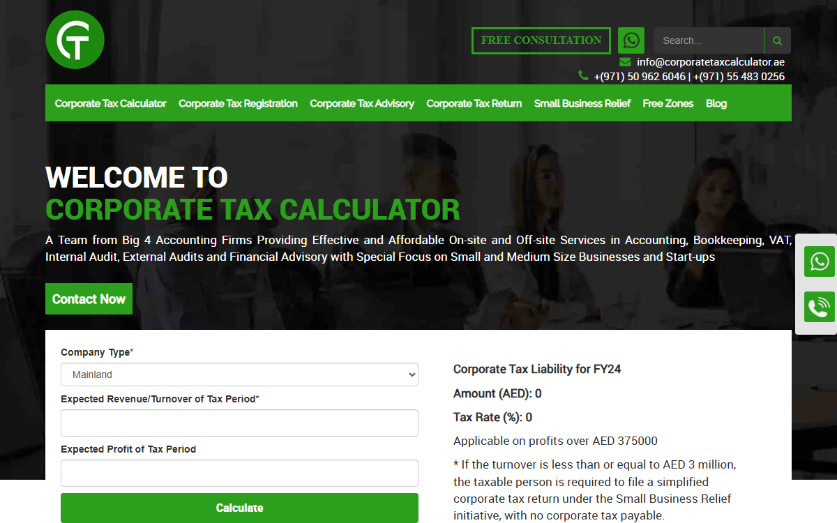 Corporate Tax Calculator UAE web application by SaazanTech